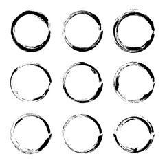 Set hand drawn circle frame. Text box from smears. Vector Black stroke border felt-tip pen objects.