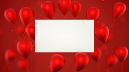 Gift card, birthday card with balloons. A balloons banner sign with party balloons. 3D Rendering.