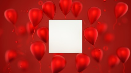 Gift card, birthday card with balloons. A balloons banner sign with party balloons. 3D Rendering.
