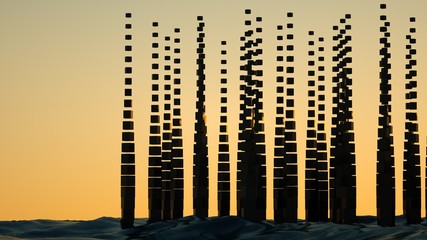 Architectural Boxes from Abstract Boxes. 3D Rendering.