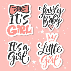 Vector kids illustration of lettering for invitation and greeting card, cake toppers, prints and posters. Calligraphic elements for design of baby birthdays and parties for girls and boys 