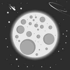 Space full moon night starry sky vector illustration