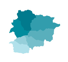 Obraz premium Vector isolated illustration of simplified administrative map of Andorra. Borders of the parishes (regions). Colorful blue khaki silhouettes