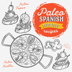 Spanish illustrations - tapas, paella for paleo diet