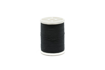 Black sewing thread isolated on white background.