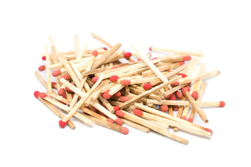 Unused matchsticks isolated on white background.