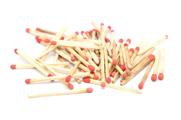 Stack of matchsticks isolated on white background.
