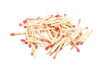 Pile matches isolated on white background.