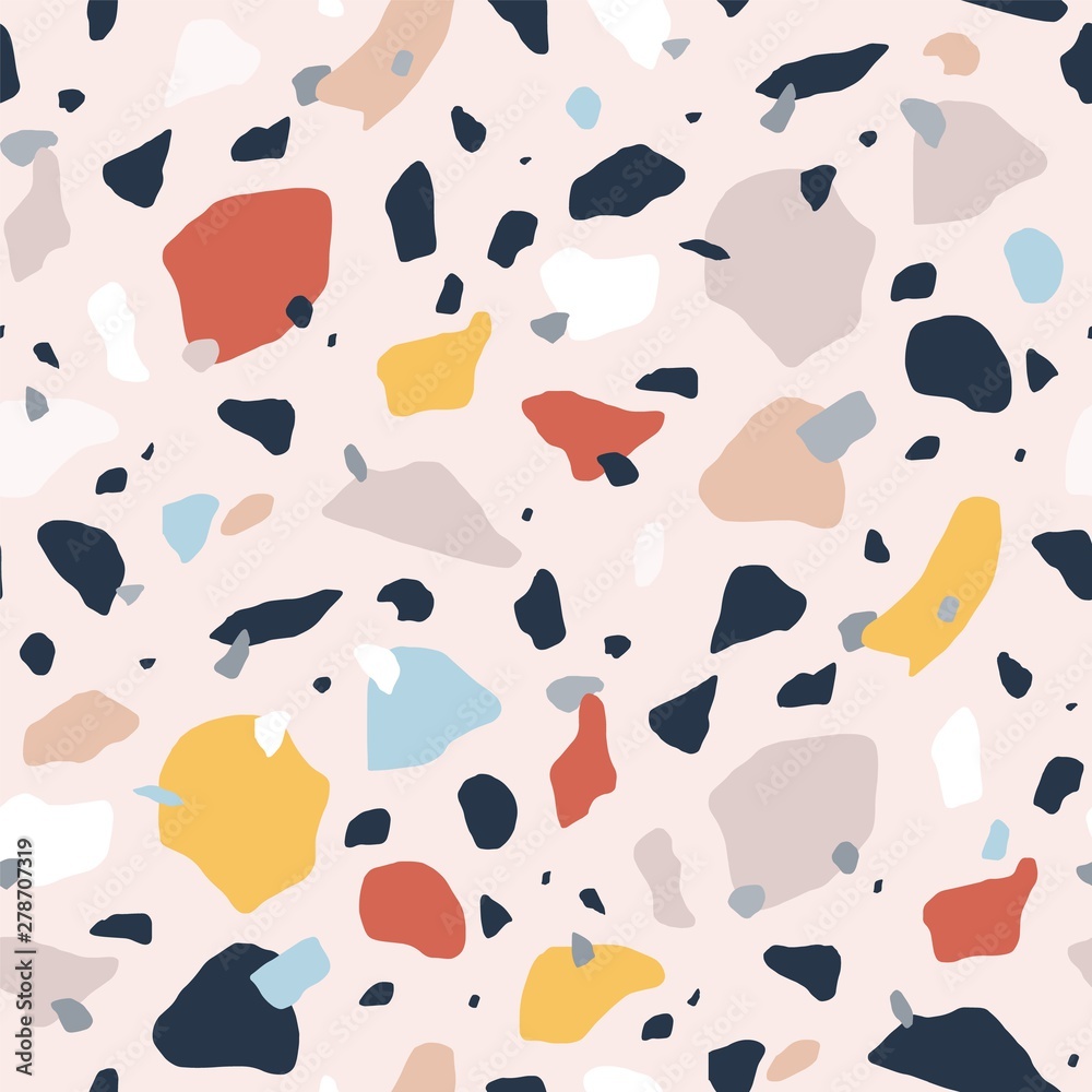 Aufkleber terrazzo seamless pattern with colorful rock pieces. abstract backdrop with stone sprinkles scattere
