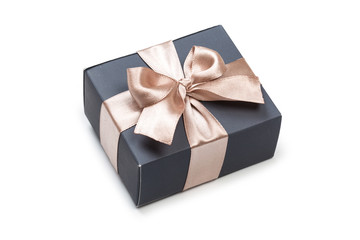Gift box wrapped in pastel  paper with pink ribbon isolated