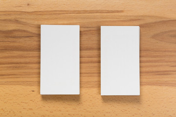 Mockup of business cards stack at wooden background. Design concept. Template for branding identity.