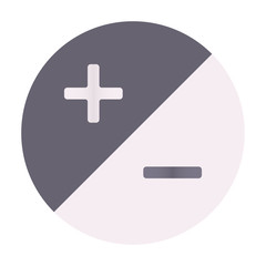 Icon circle with two colors, plus and minus inside. Flat vector adjustment sign in the form of a circle