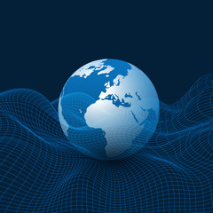 Abstract Blue Minimal Style Technology Concept Design, Global Network Connections, Transparent Wavy Geometric Mesh - Vector Illustration