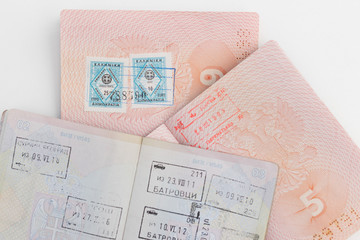 Stamps of entry and exit into the country in the passport