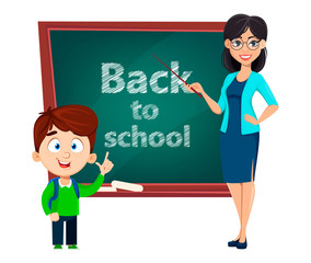 Back to school. Teacher woman cartoon character