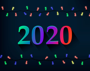 New Year greeting card with colored number 2020