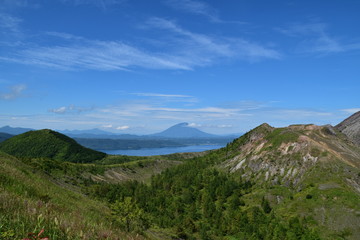 Fototapeta na wymiar Landscape with Mount Yotei and Lake Toya in Hokkaido, Japan