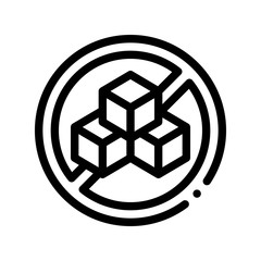 Allergen Free Sign Sugar Vector Thin Line Icon. Allergen Free Food Product Linear Pictogram. Crossed Out Mark With Sweet Cubes Healthy Produce. Black And White Contour Illustration