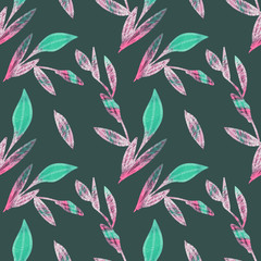 Fototapeta na wymiar Floral illustration seamless pattern, leaves art.