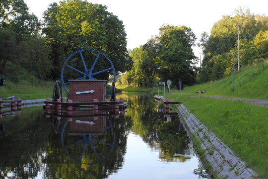 The Inclined Planes and carriage in Buczyniec - Elblag Canal, ships transported over hills, the exceptional solution in entire world. Unesco memorial to world culture.