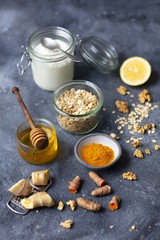 oats, honey, ginger, turmeric and yogurt