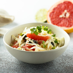 Fresh grapefruit salad with olives