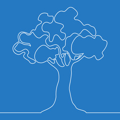 Continuous one line drawing tree icon concept