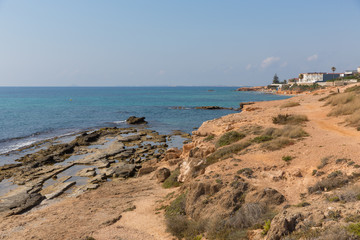 Roman quarry between Mil Palmeras Costa Blanca Spain and Cala de la Lombriz on coast by the sea
