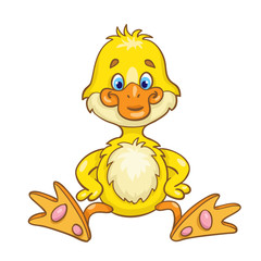 Obraz premium Little cute yellow duckling in cartoon style. Isolated on white background.