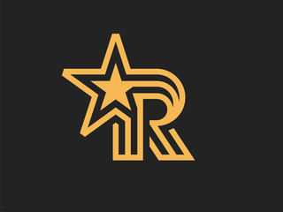 Vector template letter R. The sign of the stars in a linear style.