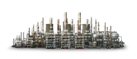 Oil refining industry and petrochemical plant, isolated on white background. 3d illustration