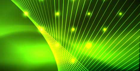 Neon glowing wave, magic energy and light motion background