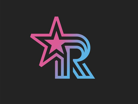 Vector template letter R. The sign of the stars in a linear style.
