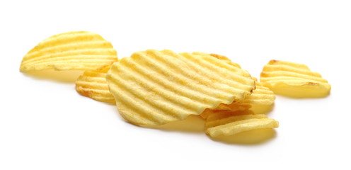 Potato chips, crisps isolated on white background