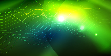 Fototapeta premium Color neon lights with waves abstract background