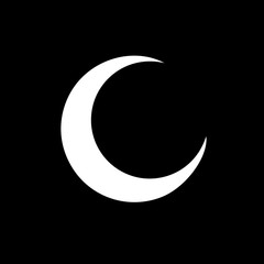 Vector. Logo, symbol of the moon. Icon Illustration of white phase moon on a black background. Graphic image. Stylization. Ancient geometry. Mystical sense