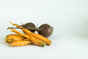 Ugly vegetables carrot and  beet isolated