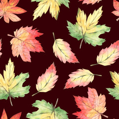 Fototapeta premium Watercolor seamless pattern autumn floral forest. Hand draw leaves design elements. Perfect for invitations, greeting cards, blogs, background, posters, the textile fabric and wallpaper 