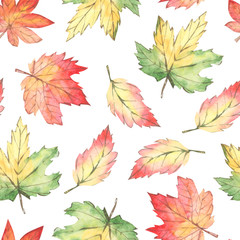 Watercolor seamless pattern autumn floral forest. Hand draw leaves design elements. Perfect for invitations, greeting cards, blogs, background, posters, the textile fabric and wallpaper