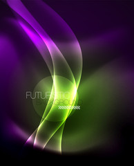 Glossy glowing neon light wave background