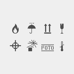 Packaging flat vector symbols. Signs on the package