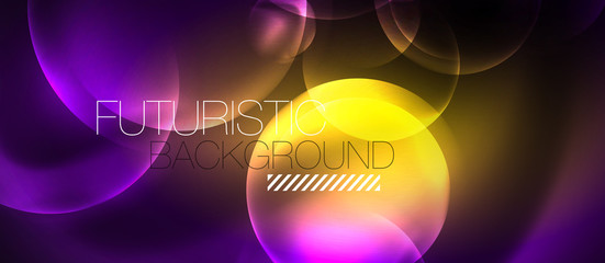Shiny neon color light with circles abstract background