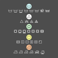 Laundry and ironing vector symbols. Machine wash flat vector icons