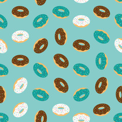 Blue seamless awith glazed donuts