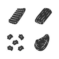 Butchers meat glyph icons set. Pork steak, roast, pre cut meat, beef ribs. Meat production and sale. Butchery business. Protein sources. Silhouette symbols. Vector isolated illustration