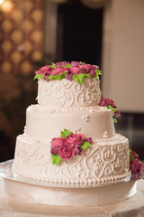 Wedding cake. Delicious sweet holiday buffet with desserts