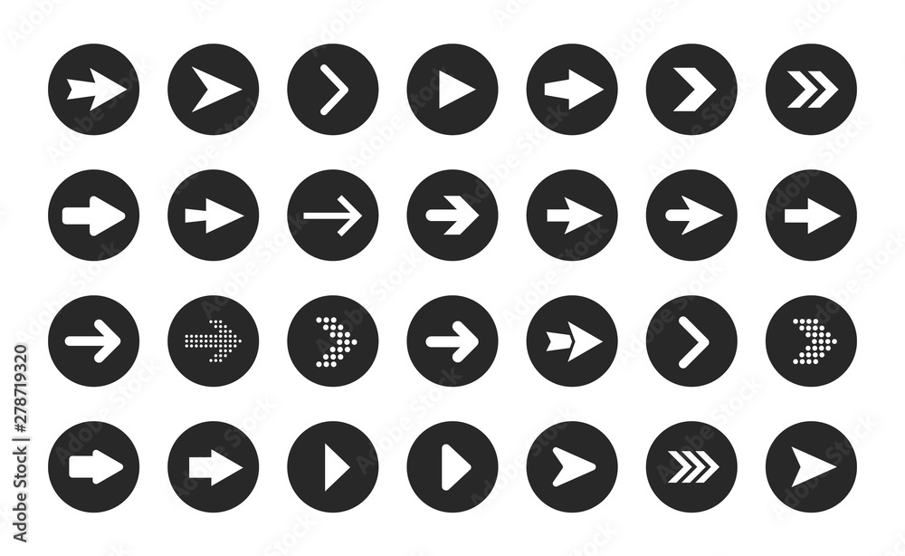 Poster Vector arrow buttons in round shape. Set of flat icons, signs, symbols arrow for interface design, web design, apps.