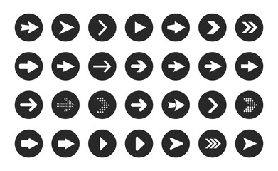 Vector arrow buttons in round shape. Set of flat icons, signs, symbols arrow for interface design, web design, apps.