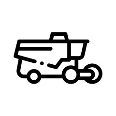 Reaping Harvester Vehicle Vector Thin Line Icon. Agricultural Harvester Wheel Farmland Countryside Equipment. Ingathering Machine Linear Pictogram. Monochrome Contour Illustration