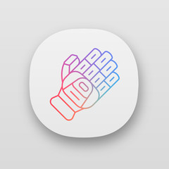 Cricket glove app icon. Batting glove. Body protection for batsman. Cricketer uniform. Protective motorbike gear. UI/UX user interface. Web or mobile applications. Vector isolated illustrations